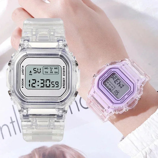 Fashion Transparent Electronic Watch LED Ladies Wristwatch Sports Waterproof Electronic Watchs Ins Student Wristwatches Gift