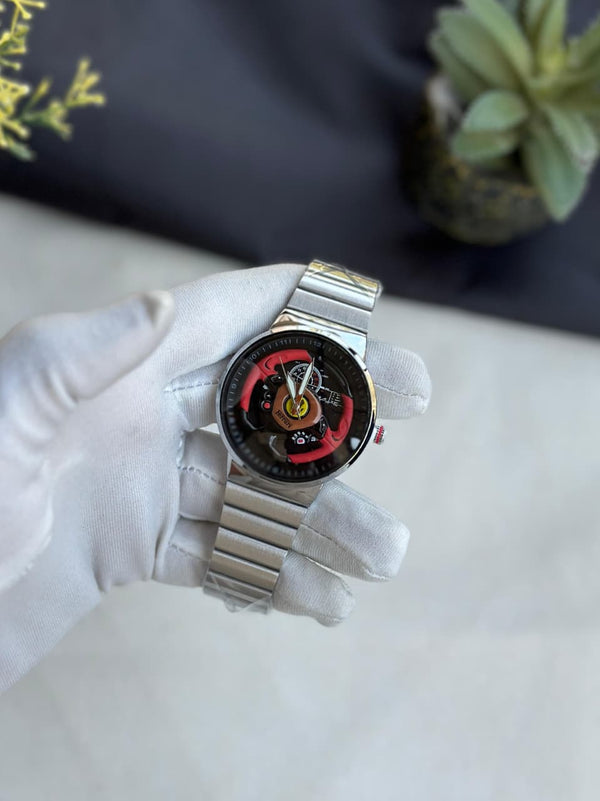 Ferrari Edition Car Rotatable Wrist Watch With Chain Strap